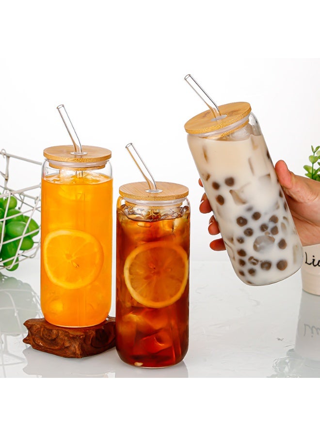 HOMESTAR 4Pcs Transparent Glass Cups With Lid And Straw, Heat-Resistant Cups Reusable Drinkware For Iced Coffee/Matcha/Juice Cold Beverages Coffee Bar Accessories Summer Water Bottle Gift, 500ml - Image 2